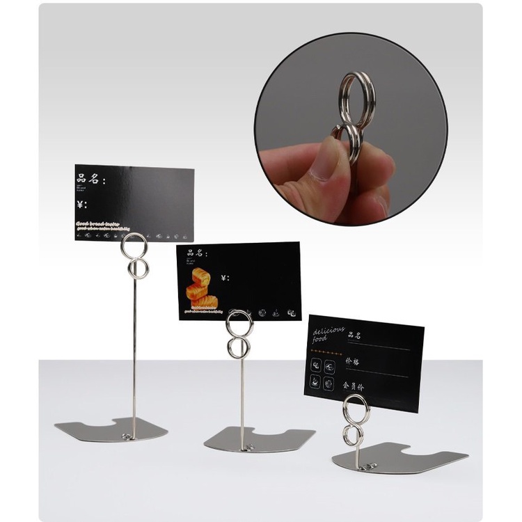 Kẹp quầy bánh ngọt, bánh gato, buffet, quầy đồ chín ttrong siêu thị, Kẹp wobbler, quảng cáo để bàn inox 15cm, 10cm, 5cm