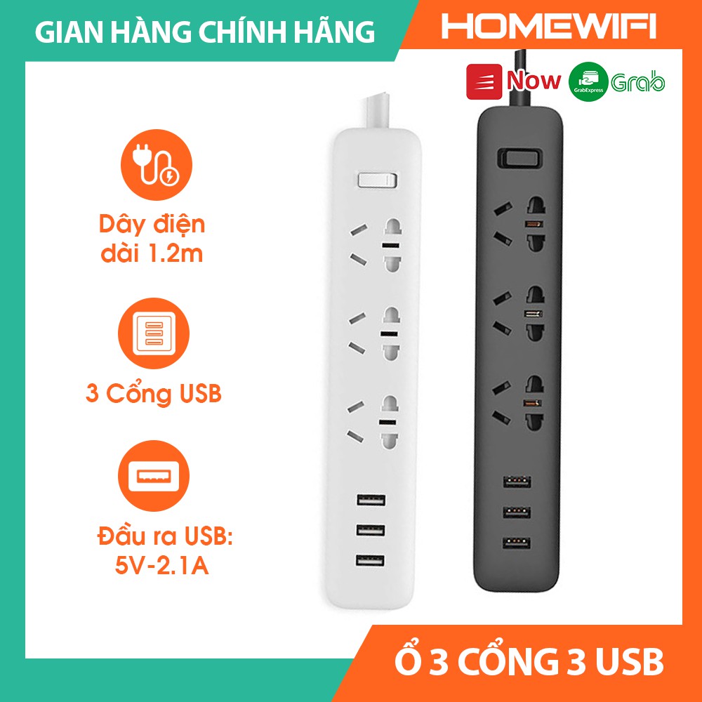Ổ cắm điện 3 cổng 3 USB Xiaomi Mi Power Strip (Đen / Trắng)