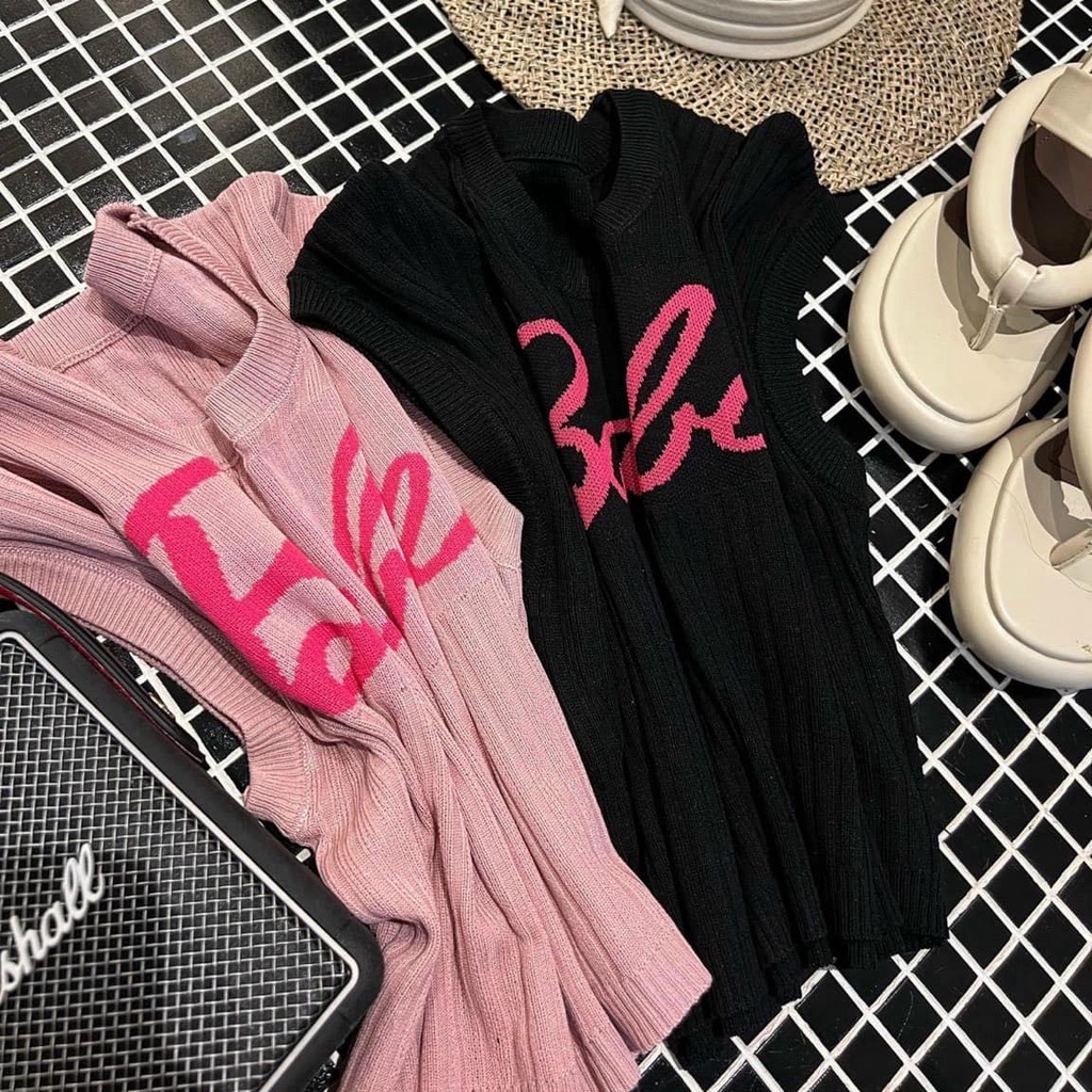 ÁO LEN CROPTOP CHỮ BABIER HỒNG