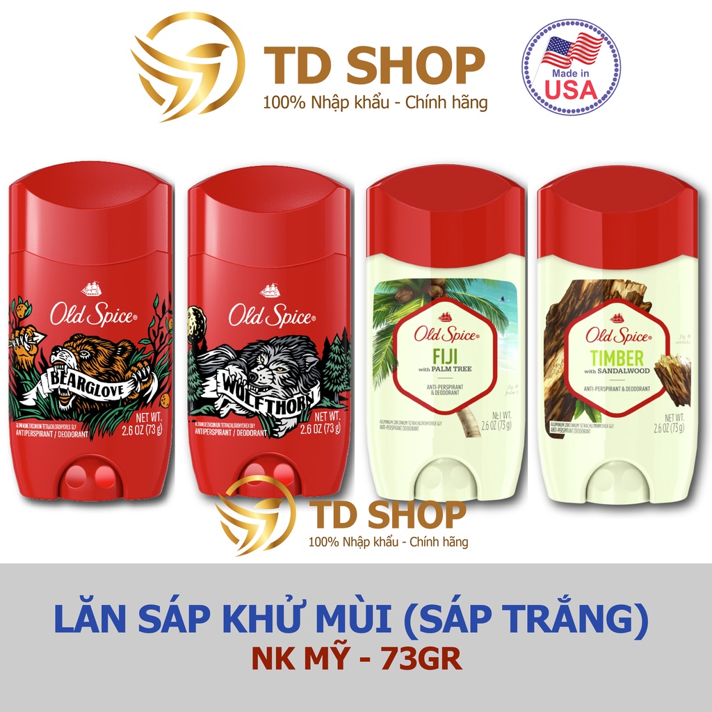 [Chính hãng] Lăn Sáp khử mùi Old Spice 73g Bearglove I Wolfthorn I Timber I Fiji (Sáp trắng) - TD Shop