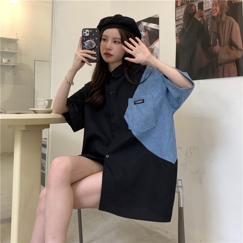 「 WELOVE1 」Áo sơ mi tay ngắn dáng rộng tùy chọn màu sắc phong cách retro Mỹ thời trang dành cho nữ