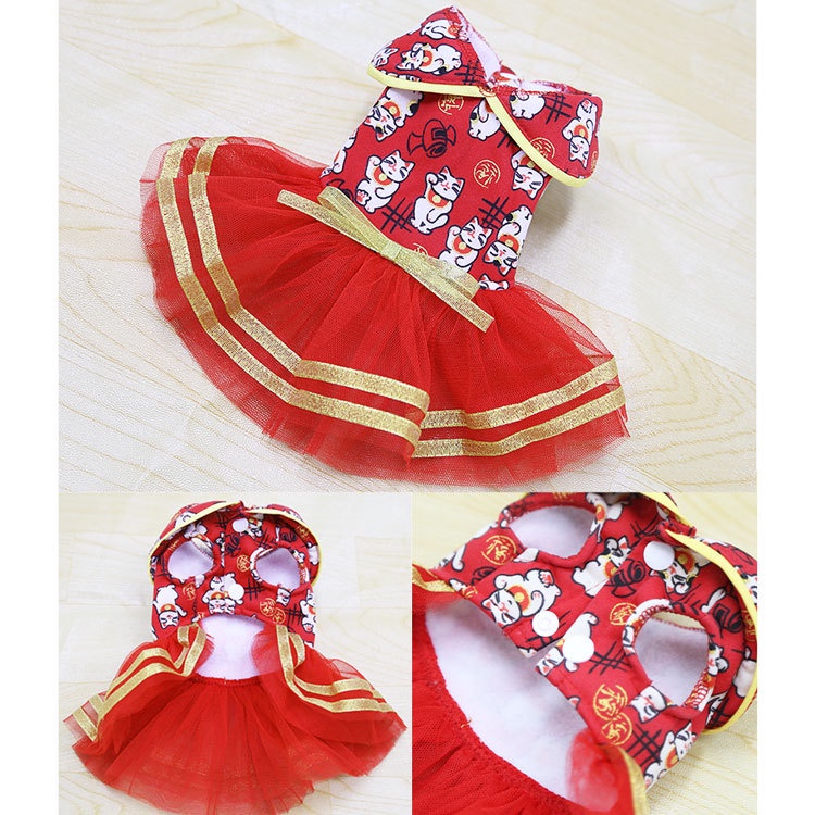 Vật Nuôi Mùa Thu Và Mùa đông Nhung Mỏng Chó Mèo Váy đỏ Vật Nuôi Nhỏ Và Vừa Vật Nuôi Mèo In Quần áo