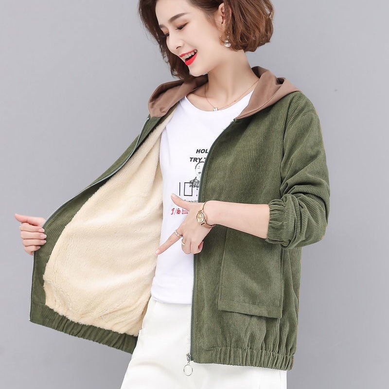 Áo khoác dạ lông cừu dáng rộng có mũ trùm dễ phối đồ có size lớn phong cách Hàn Quốc thời trang cho nữ trung niên