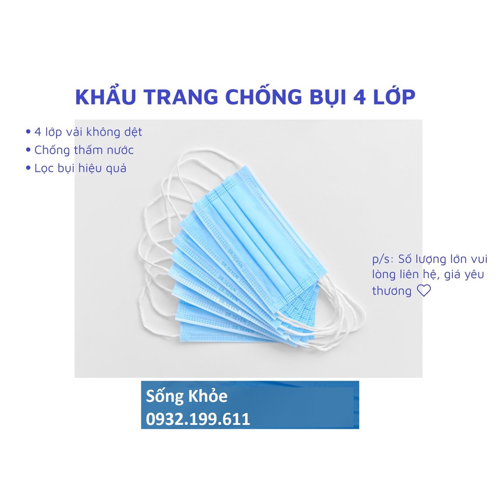 KHẨU TRANG Y TẾ CAO CẤP 4 LỚP 50C/HỘP, NGĂN VI KHUẨN, NGĂN BỤI