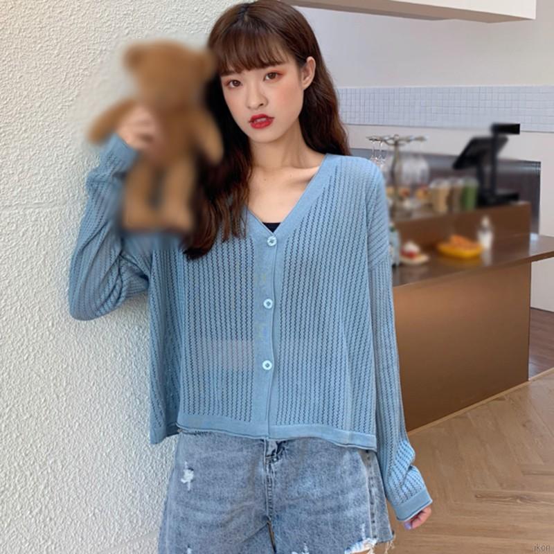 Áo Khoác Cardigan Dệt Kim Tay Dài Chống Nắng Thời Trang Cho Nữ