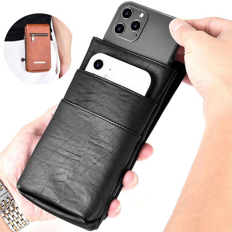 Bao Da Điện Thoại Kích Thước 6.9 Inch Có 2 Ngăn Khóa Kéo Cho iPhone 11 X XR XS MAX 7 8 6 Plus 12