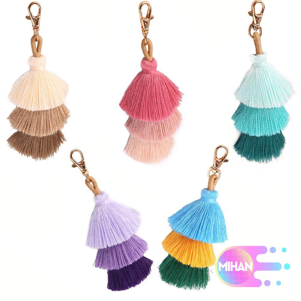 Móc khóa ba lớp phối tua rua phong cách Bohemian thời trang MIHAN1