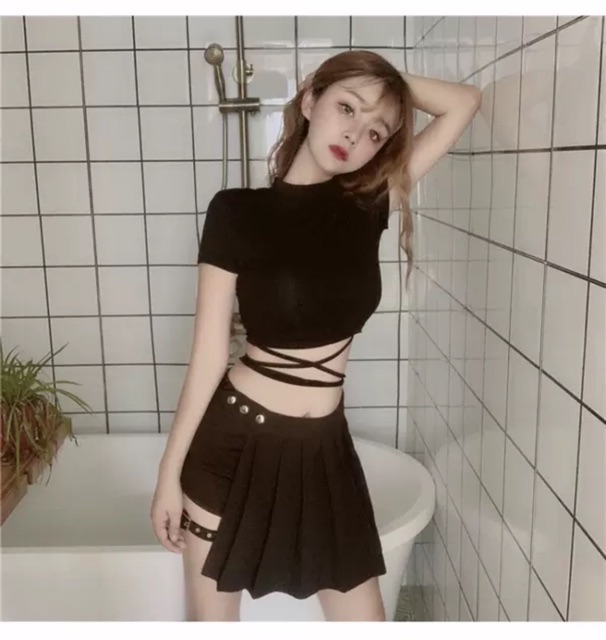 [Order] YAS0566-Áo croptop buộc dây + quần váy Gothic punk | BigBuy360 - bigbuy360.vn