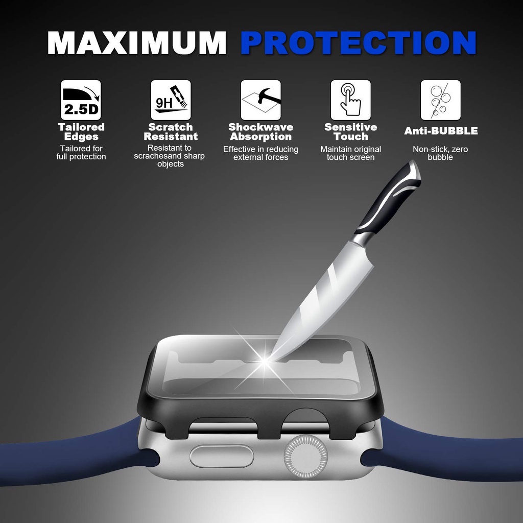 Ốp Bảo Vệ Mặt Đồng Hồ + Kính Cường Lực Dành Cho Apple Watch Serie 7 6 5 4 3 2 1 SE 45mm 41mm iWatch 44mm 40mm