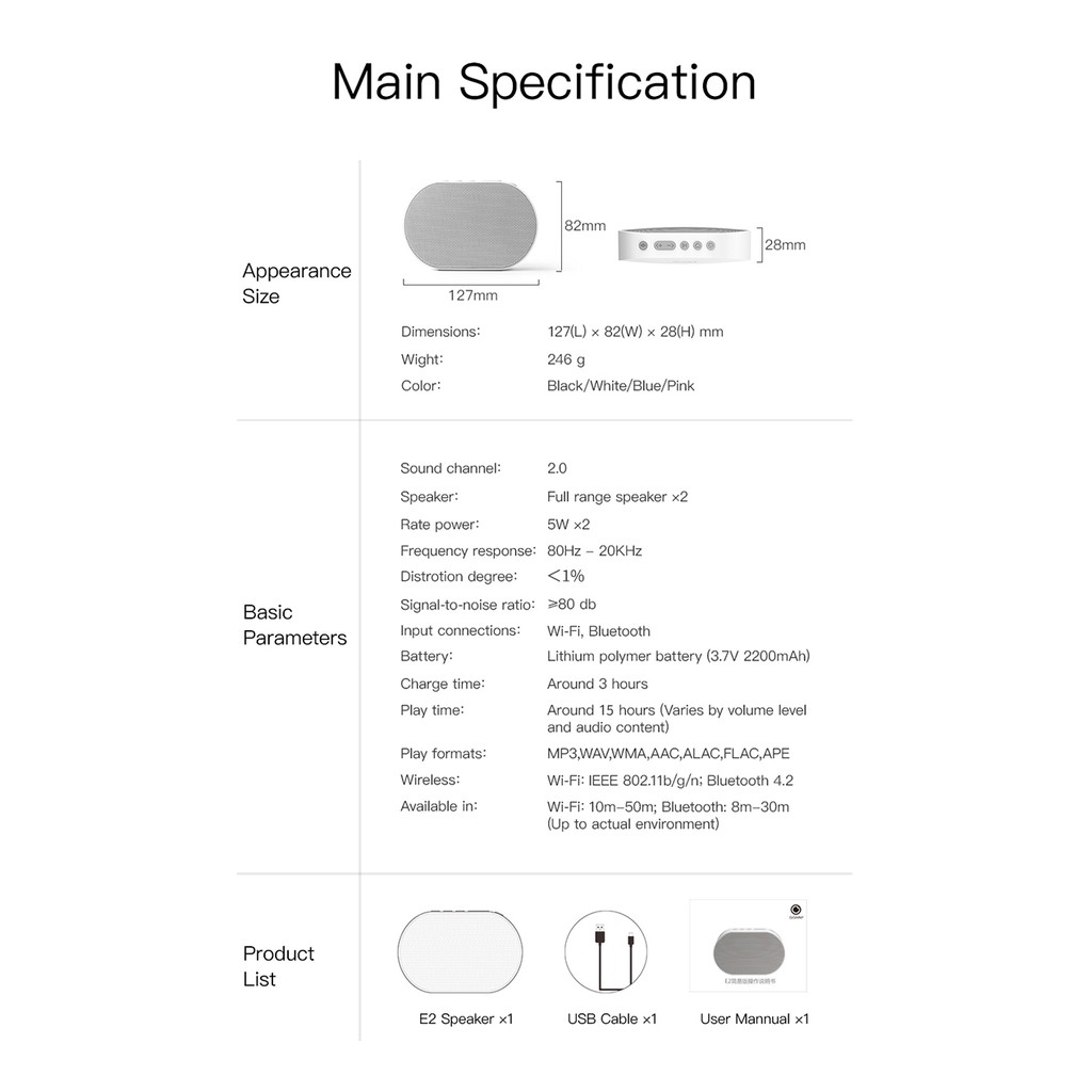Loa thông minh GGMM E2, Wifi Bluetooth, Axela, Spotify, Multi room, pin 14 tiếng 2 loa Stereo, đạt 2 giải thưởng 2018