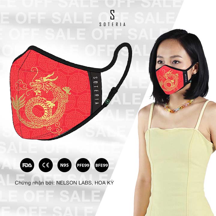 Khẩu trang tiêu chuẩn Quốc Tế SOTERIA Tết ST169 - Bộ lọc N95 BFE PFE 99 lọc đến 99% bụi mịn 0.1 micro- Size S,M,L