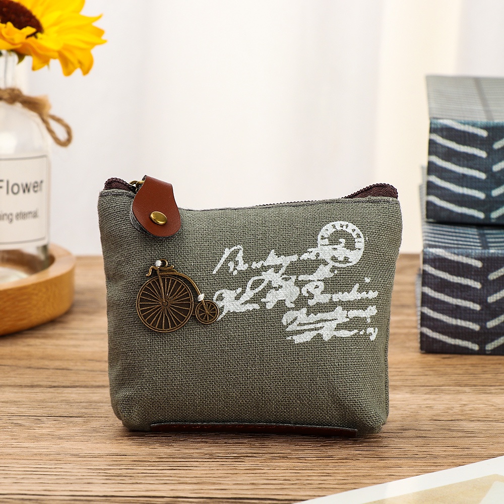 Ví mini đựng tiền bằng vải canvas phong cách cổ điển dễ thương