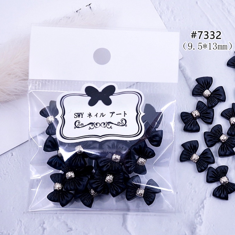 phụ kiện charm nơ trắng đen gắn móng tay nail gói 20 viên