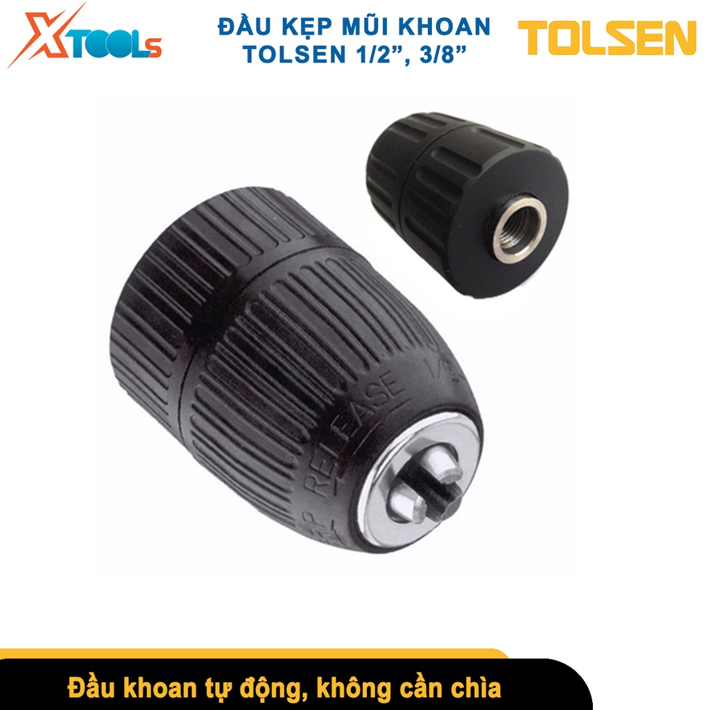 Đầu kẹp mũi khoan tự động không chìa Tolsen, đầu khoan không chìa tương thích nhiều loại mũi khoan size 3/8&quot;[CHÍNH HÃNG]