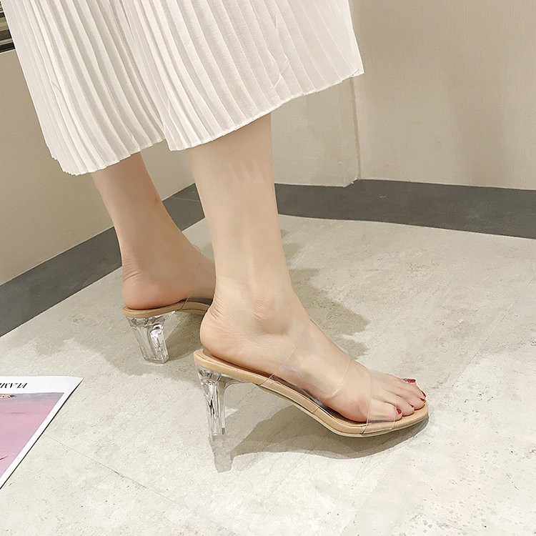 Dép Cao Gót IELGY Quai Trong Suốt Đế 7/9cm Thời Trang Cho Nữ