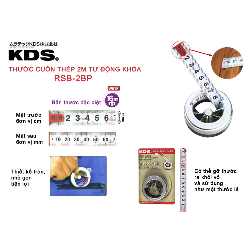 Thước cuộn thép 2m Nhật Bản KDS RSB-2BP