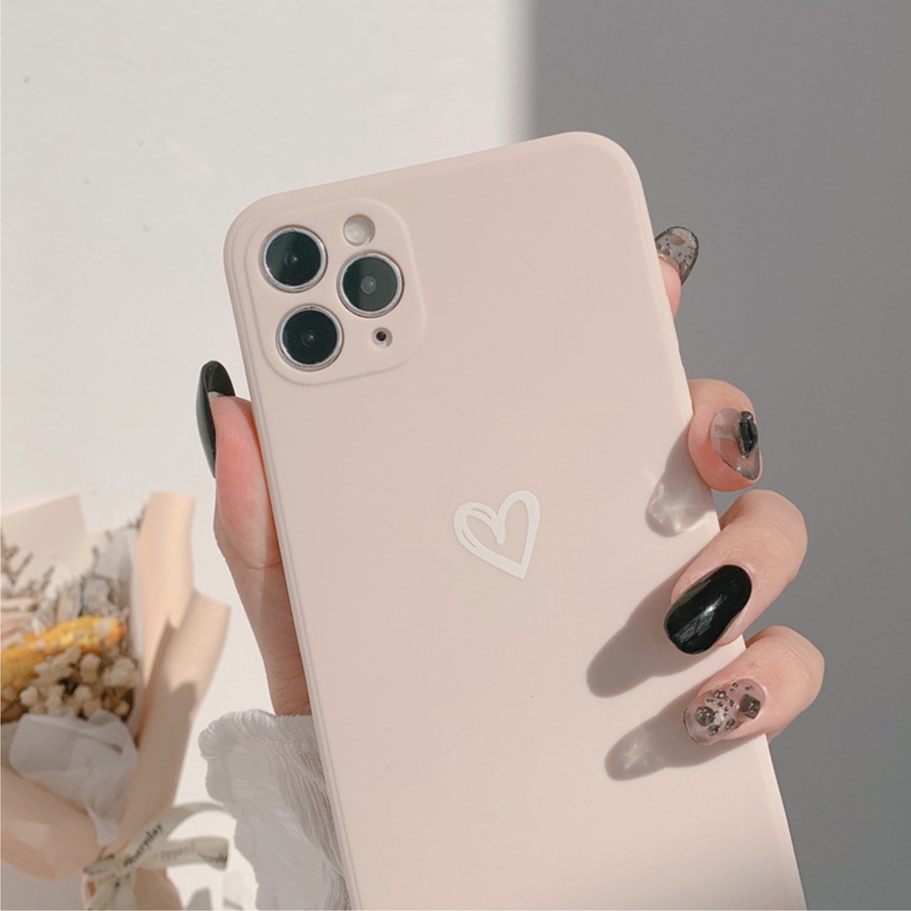 Ốp Lưng Silicon Màu Bảo Vệ Camera Heart - E078
