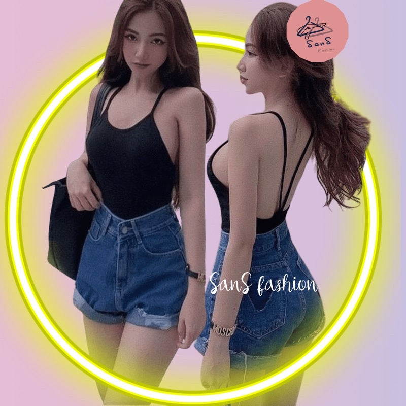 Bodysuit nữ 2 dây, hở lưng sexy, khoét eo cao, áo jumpsuit thời trang, chất thun thun cotton co gian 4 chiều