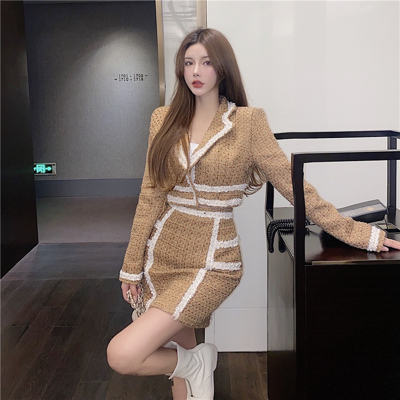 Set vải tweed kim tuyến viền ren sang trọng HS111