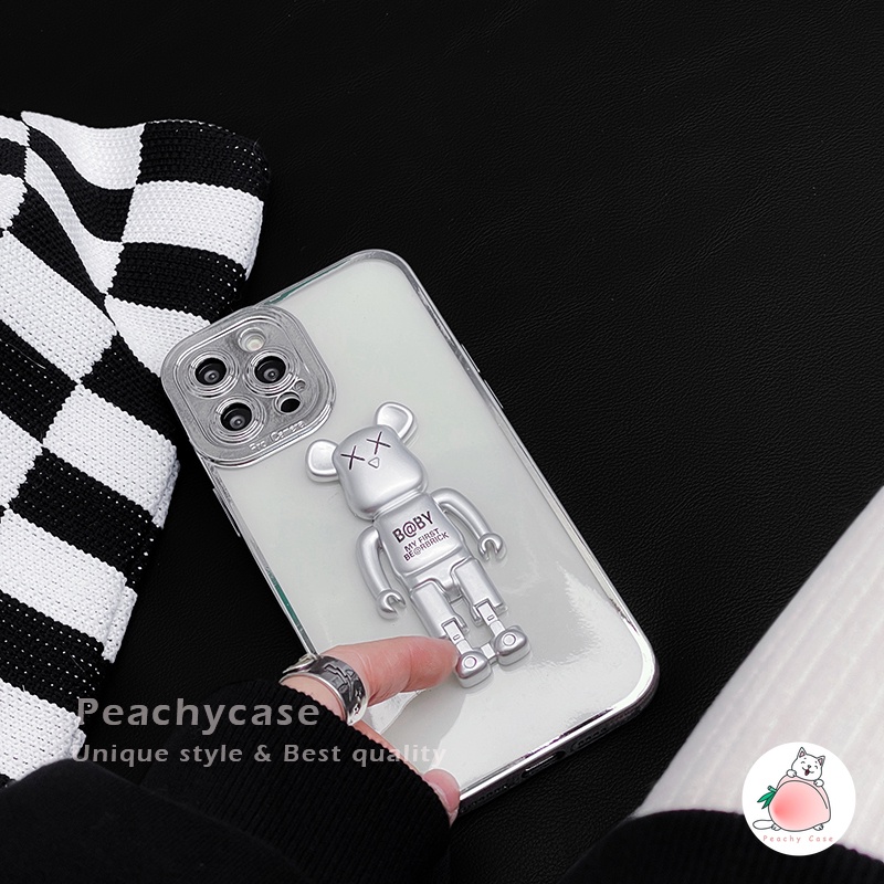 Ốp Điện Thoại TPU Mềm Hình Gấu XX 3D Mạ Điện Có Giá Đỡ Cho iPhone 13 12 Pro Max 11 Xr Xs Max X 7 8 Plus X