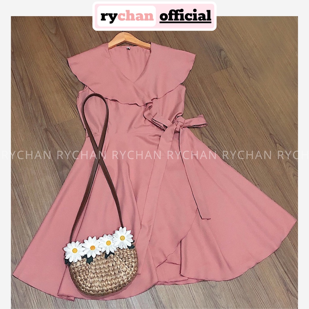 [ẢNH THẬT CUỐI] DX634 - Đầm Xòe Hồng Ruốc Phối Bèo Đắp Chéo