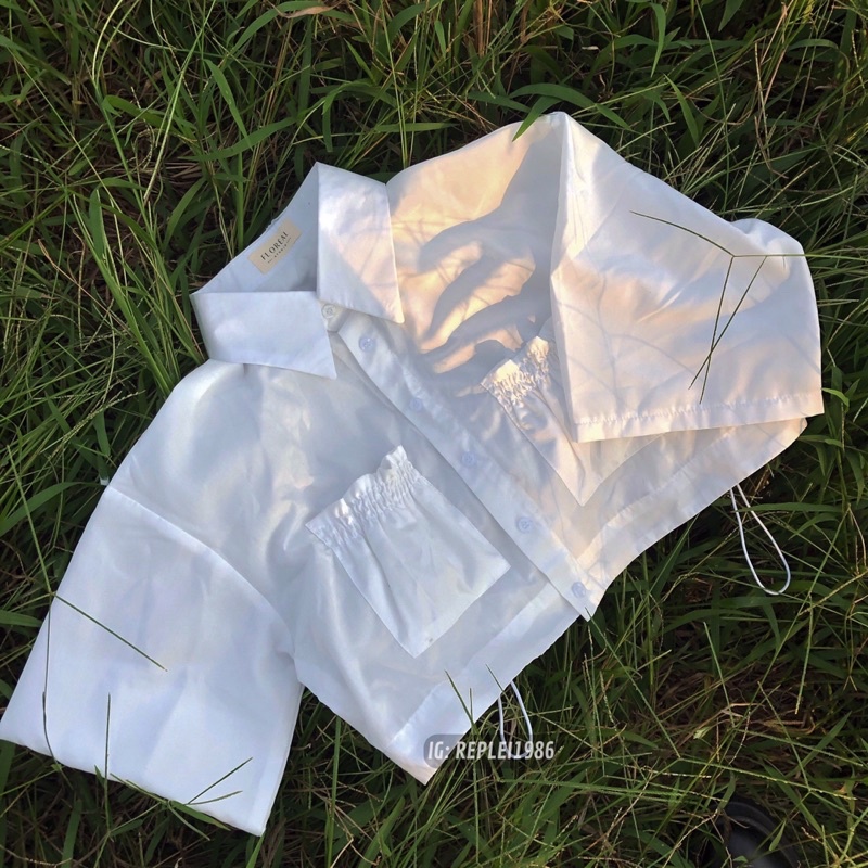[ẢNH THẬT ĐỘC QUYỀN REPLEI1986] Áo croptop sơ mi túi bánh bao dễ thương