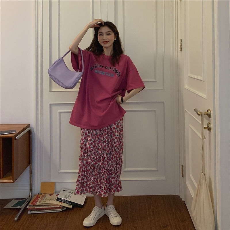 Set Áo Thun Ngắn Tay Và Chân Váy Hoa Thời Trang Dành Cho Nữ