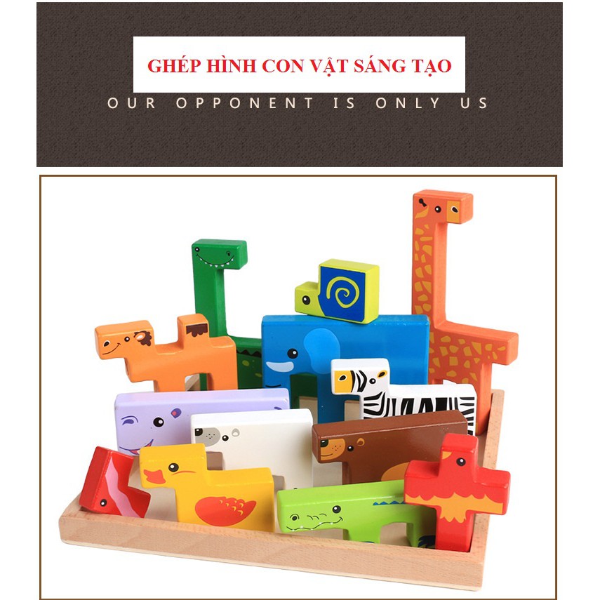 Đồ Chơi Ghép Hình Con Vật Sáng Tạo, Tangram Xếp Chồng Con Vật Bằng Gỗ Cho Bé Học Màu Sắc, Rèn Vận Tập trung