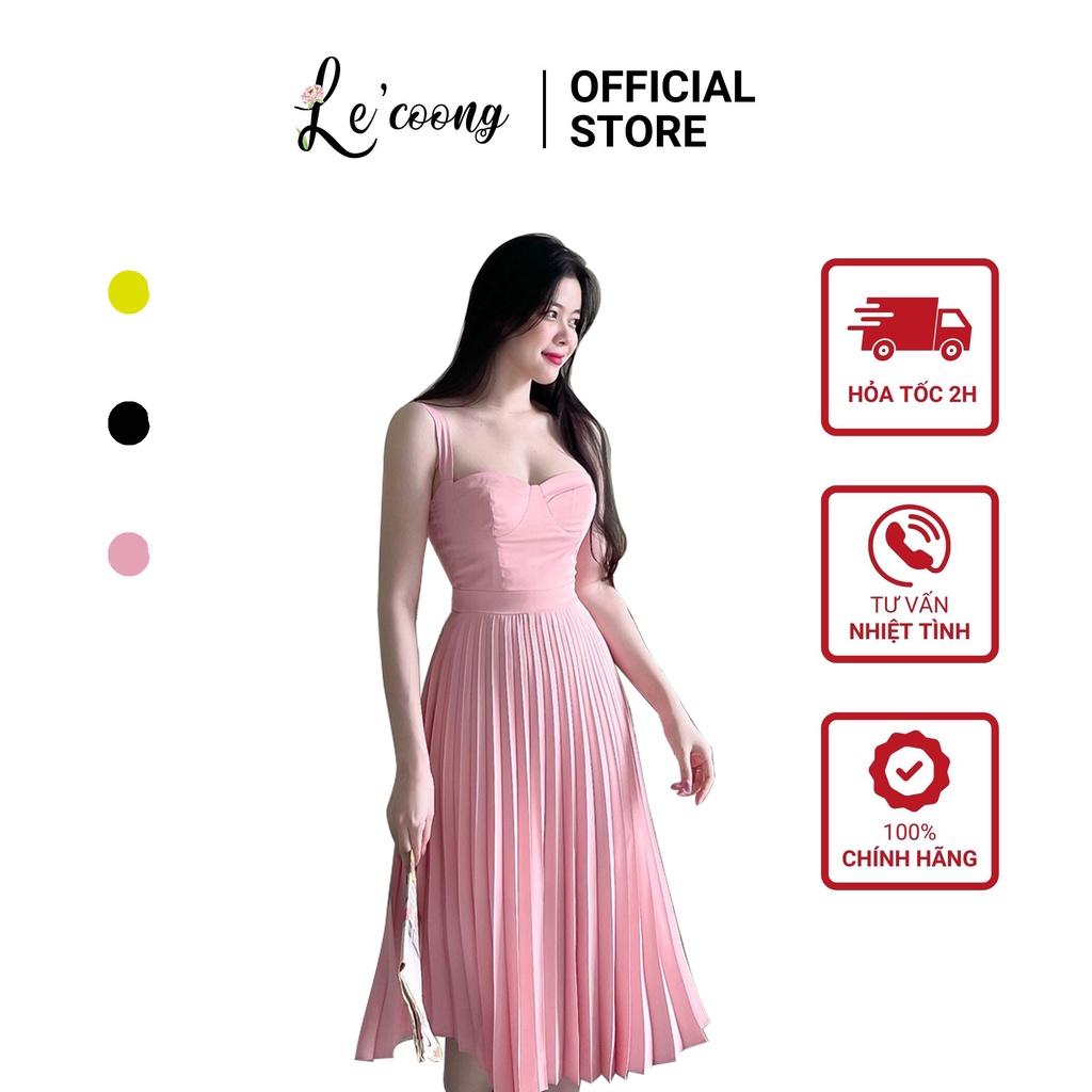 Váy Hai Dây Cúp Ngực LECOONG V163 Dáng Dài Xếp Ly Thiết Kế