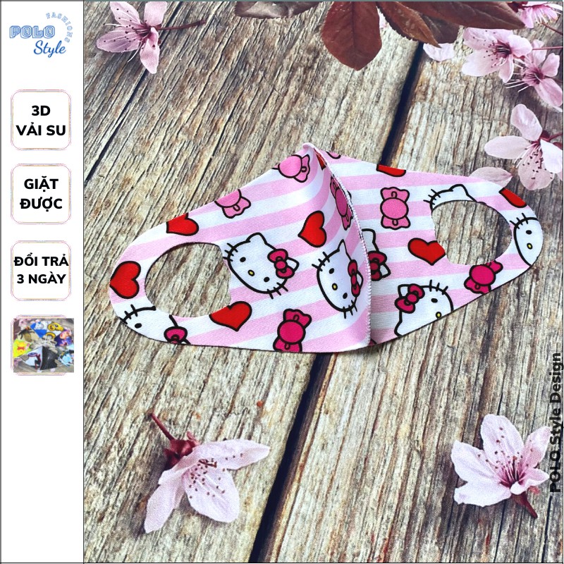 10 khẩu trang hoạt hình 3D vải su Polo Style, dễ thương, dễ thở, không đau tai