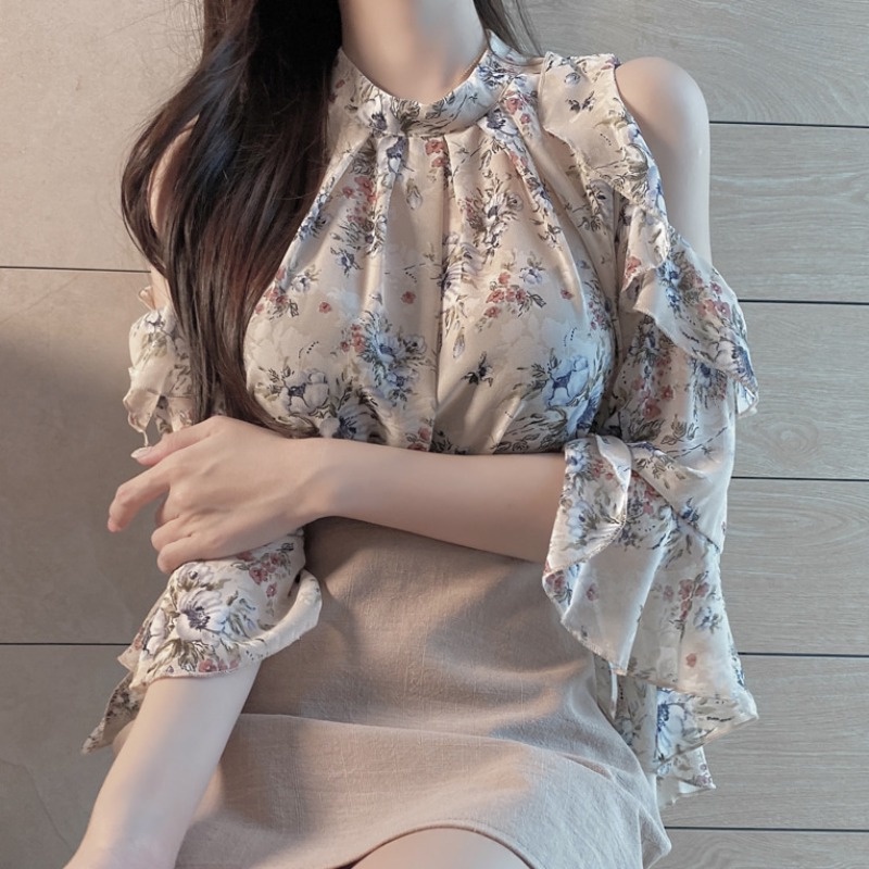 Áo Sơ Mi Voan Hoa Ngắn Tay Thời Trang Hàn Quốc