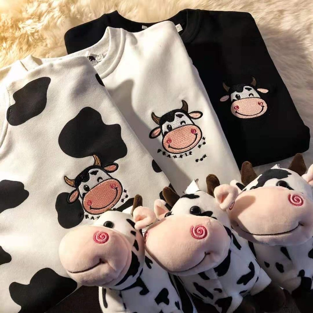 Áo Sweater Thêu Hình Bò Sữa Xinh Xắn Cho Nữ