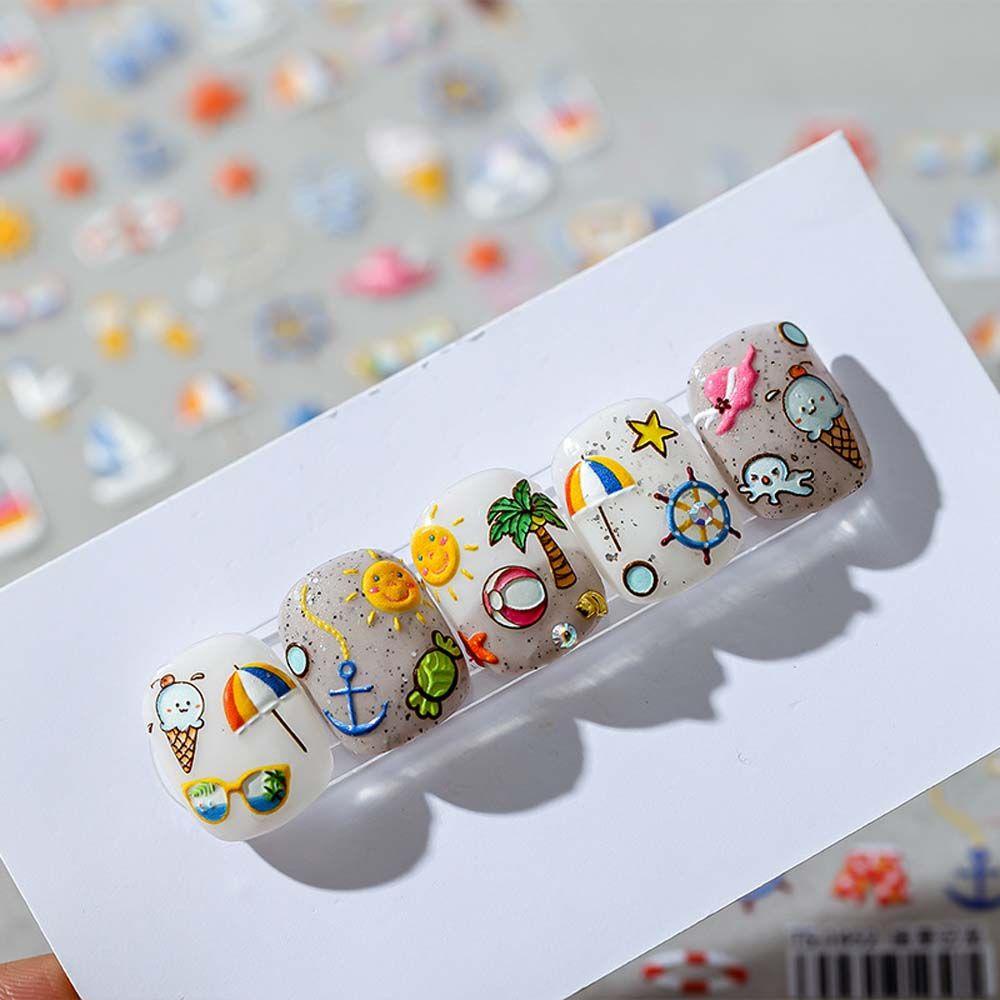 [Hàng mới về] Nhãn dán móng 5d điêu khắc phong cách Nhật Bản chủ đề mùa hè