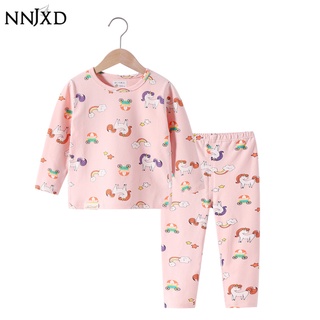 NNJXD Bộ Đồ Ngủ Pijama Gồm 2 Món In Họa Tiết Kỳ Lân Cho Bé Gái