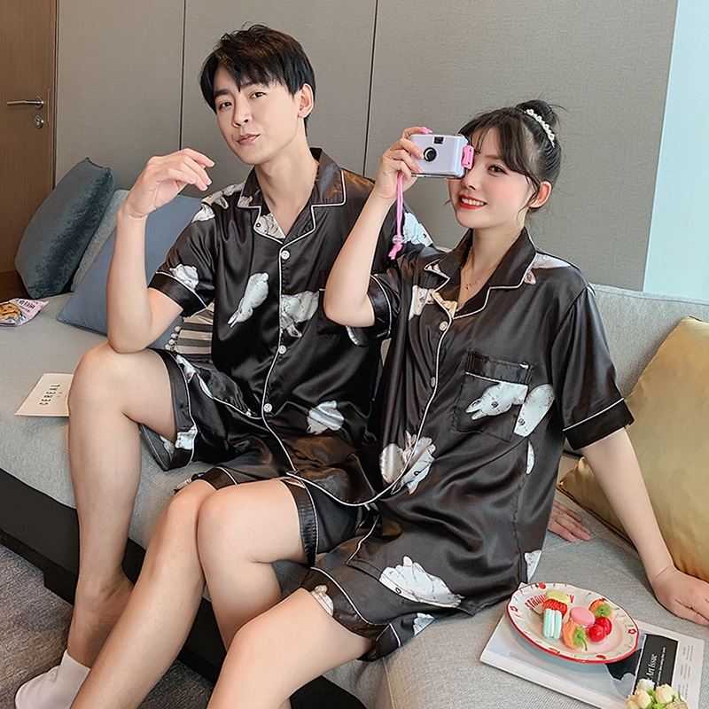 Bộ Đồ Ngủ Ngắn Tay Bằng Lụa Cho Cặp Đôi Y2399-1 | BigBuy360 - bigbuy360.vn