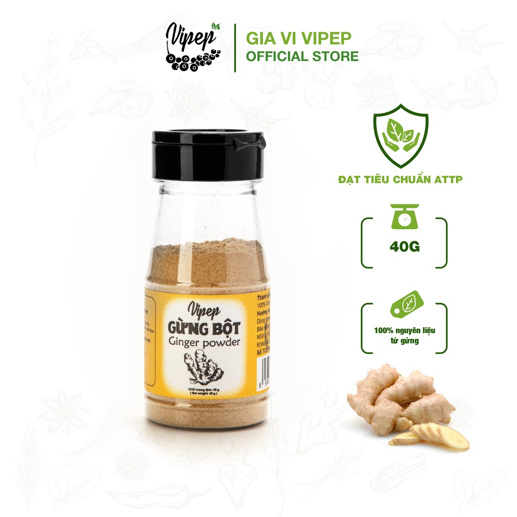 Bột gừng Vipep 40g - gia vị tẩm ướp, the nồng, tạo độ ấm cho các món ăn, tốt cho dạ dày