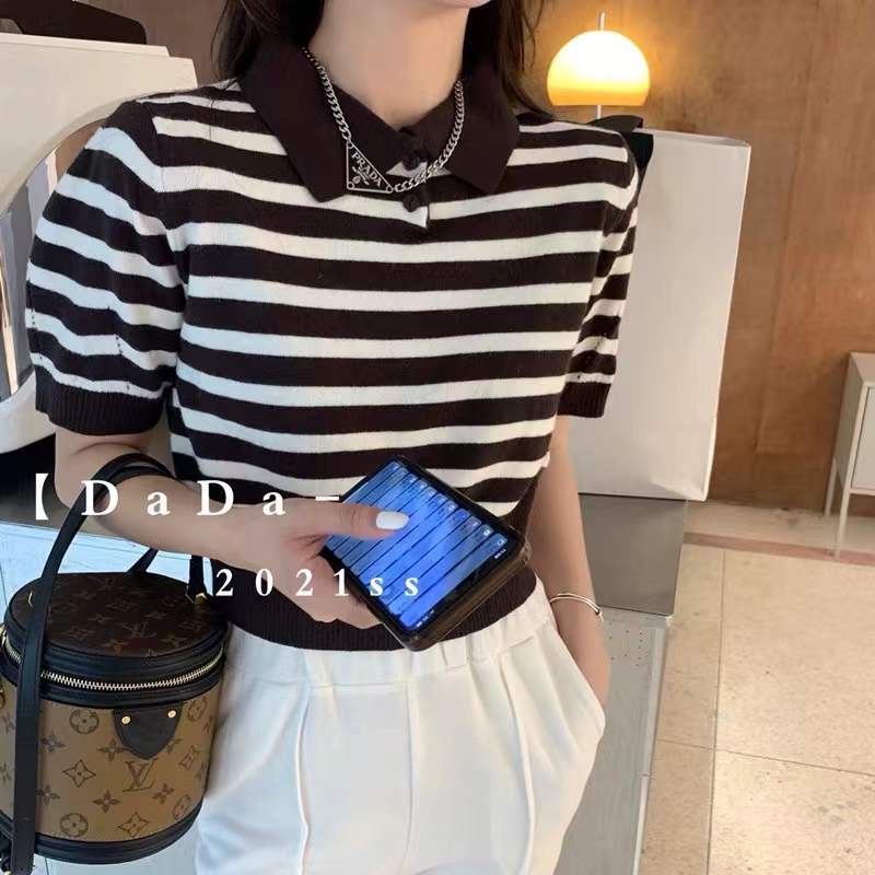 DUNEA Áo Sơ Mi Croptop Kẻ Sọc Thời Trang Cho Nữ