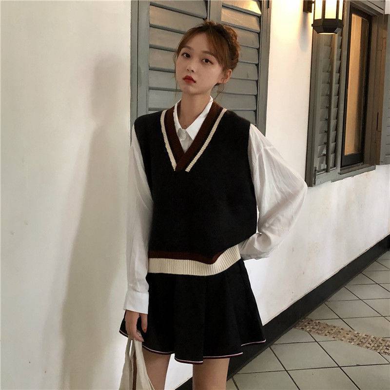Áo Gile Nữ lịch sự Len Quảng Châu Màu Trắng/Đen Style Ulzzang Hàn Quốc | BigBuy360 - bigbuy360.vn