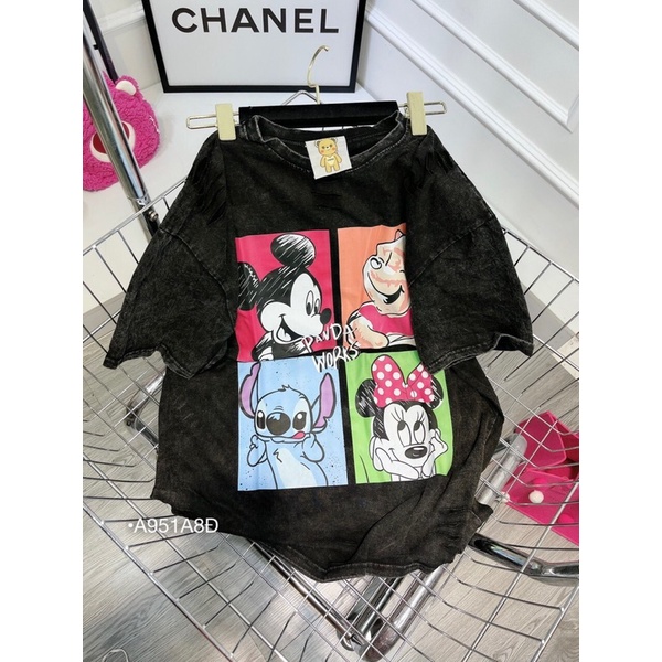 Áo loang mốc tay con hình hoạ tiết mickey to in 2 mặt