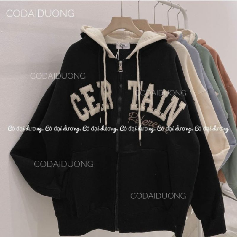 Áo Khoác Nữ Thêu CER TAIN Nón 2 Lớp Chống Nắng  -Hoodie Có Dây Kéo Kiểu Unisex - Chống Nắng Thu Đông