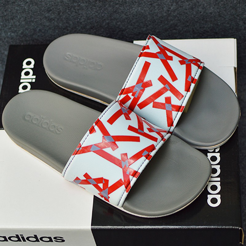 Dép Adidas Cloudfoam Plus Graphic Màu xám đế trắng quai trắng logo đỏ xám