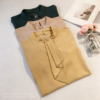 Áo chiffon nữ tay phồng cổ đứng