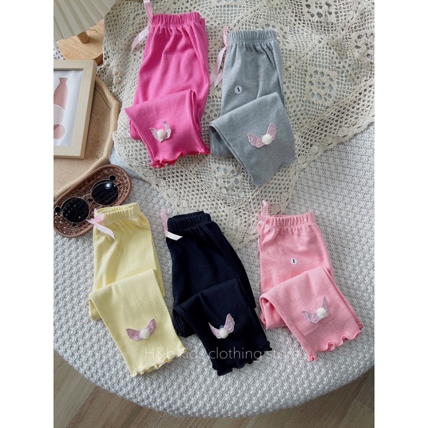 Quần legging hè cotton xịn, quần chống muỗi đốt đính nơ thiên thần cute cho bé gái