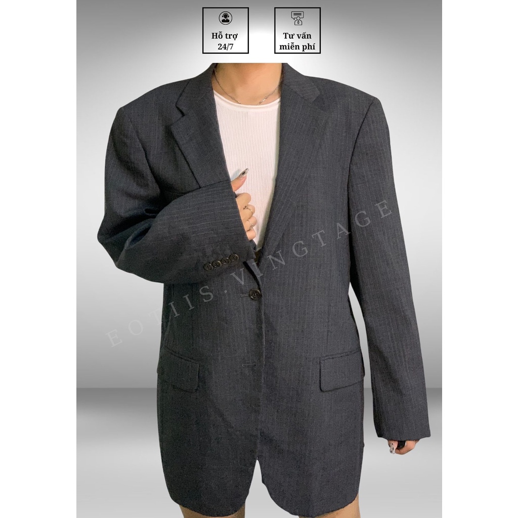 Áo Blazer Nhật đen sọc xám trắng freesize cho cả nam và nữ