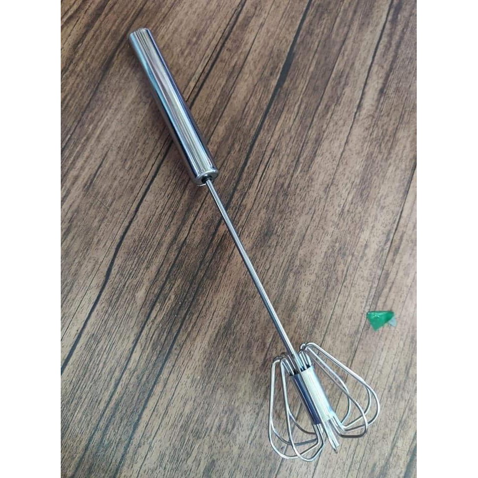 Phới đánh trứng inox có trục tự xoay Dụng cụ đánh bông trứng, trộn bột, tạo bọt cà phê dạng lồng quay