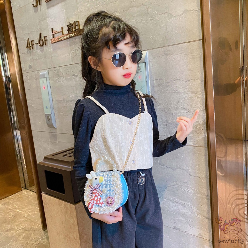 Túi Đeo Chéo Đính Ngọc Trai Phong Cách Hàn Quốc Dễ Thương Cho Bé Gái