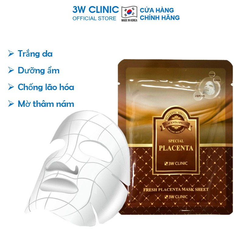 Mặt nạ giấy dưỡng trắng da chiết xuất từ Nhau Thai Cừu 3W Clinic Hàn Quốc Lẻ Miếng 23ml