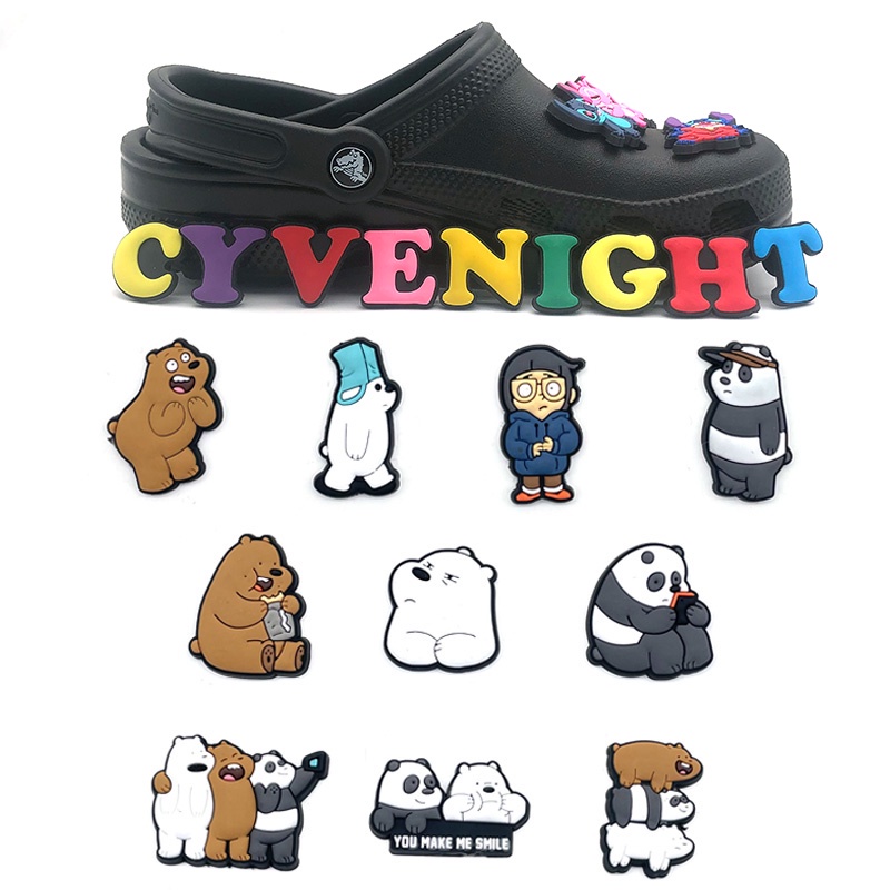 Phim hoạt hình mới dễ thương Gấu Bắc Cực Panda Dòng Graffiti Dòng Graffiti Dòng Graffiti PVC Jibbitz Trang trí giày tự làm cho Crocs Guốc phụ kiện dép Bán buôn