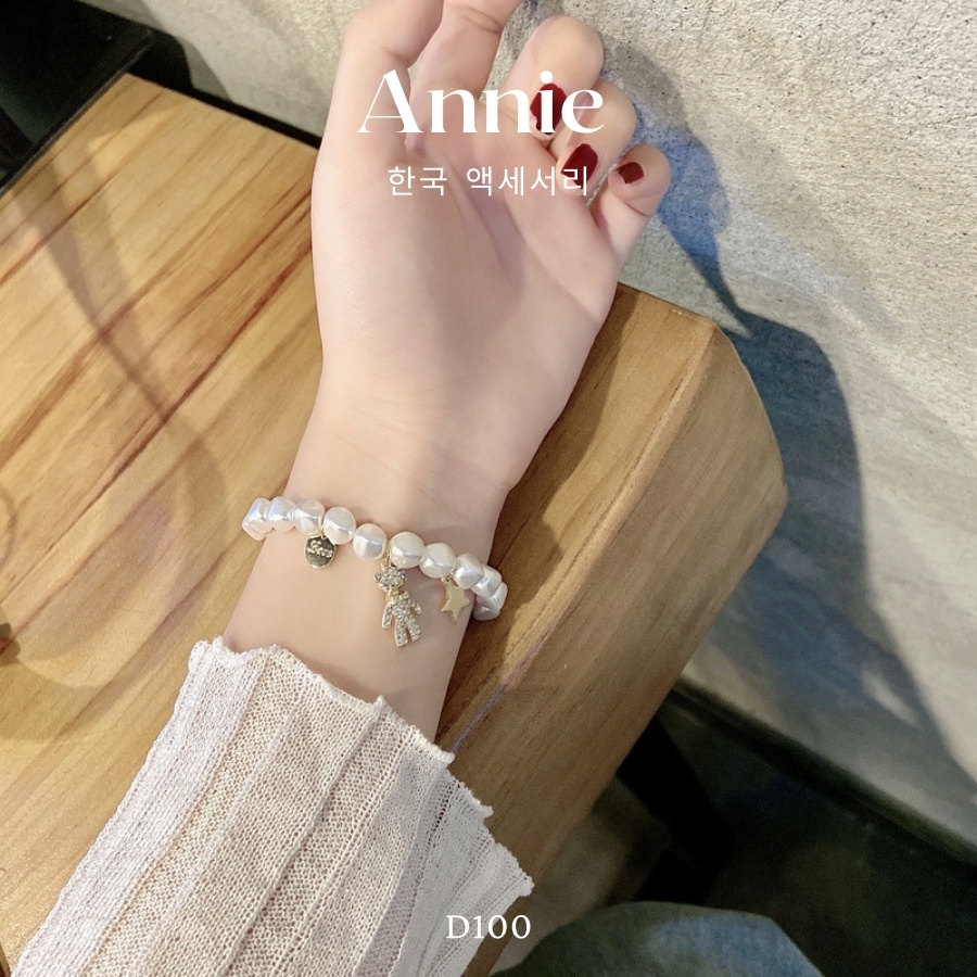 Vòng tay ngọc trai nhân tạo hình gấu đính đá Hàn Quốc dễ thương ANNIE D100