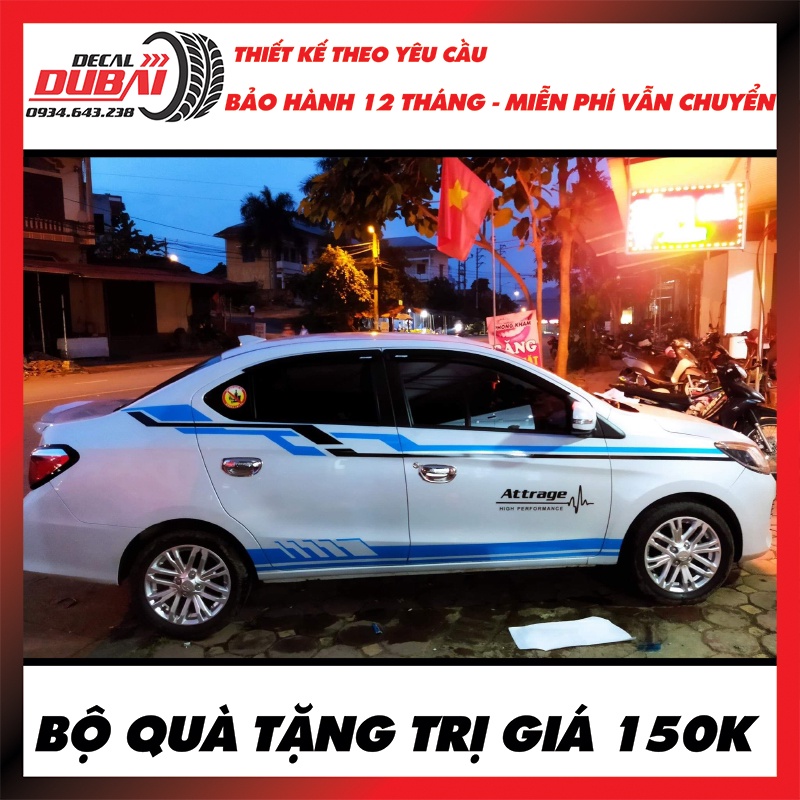 Tem Dán Trang Trí Sườn Xe Attrage Kiểu Thể Thao Xanh Đen - Thiết kế và chỉnh sửa theo yêu cầu - Decal Dubai